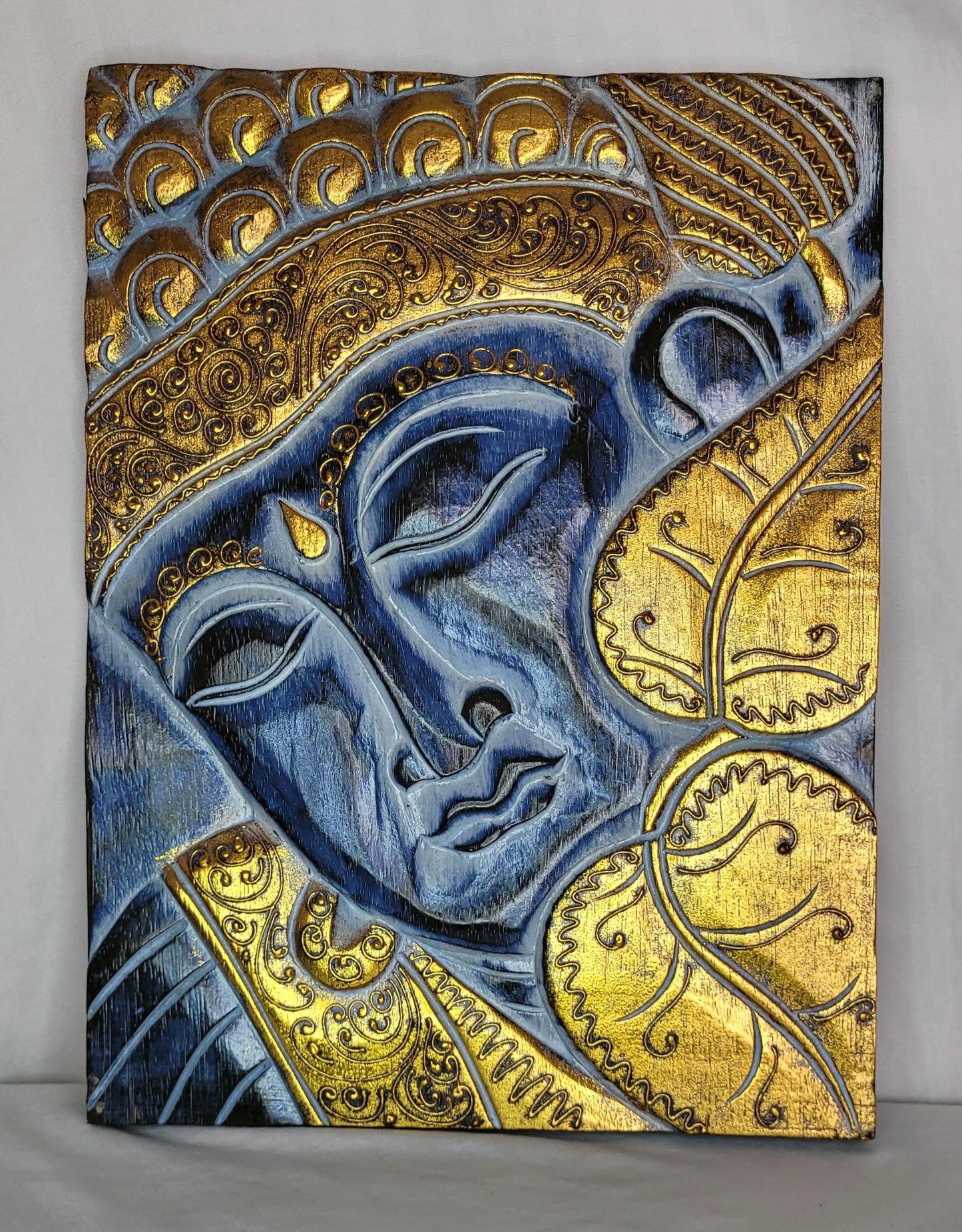 Buddha papan - Cuadro Buda 40 cm (Azul / Dorado) - 145