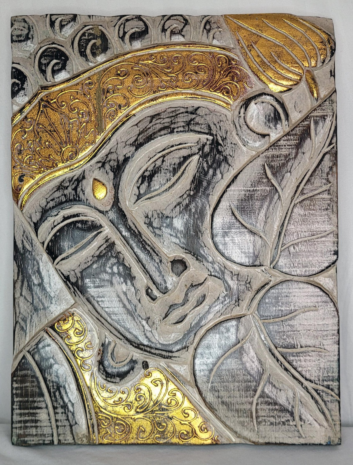 Buddha papan - Cuadro Buda 40 cm (Blanco Café / Dorado) - 146