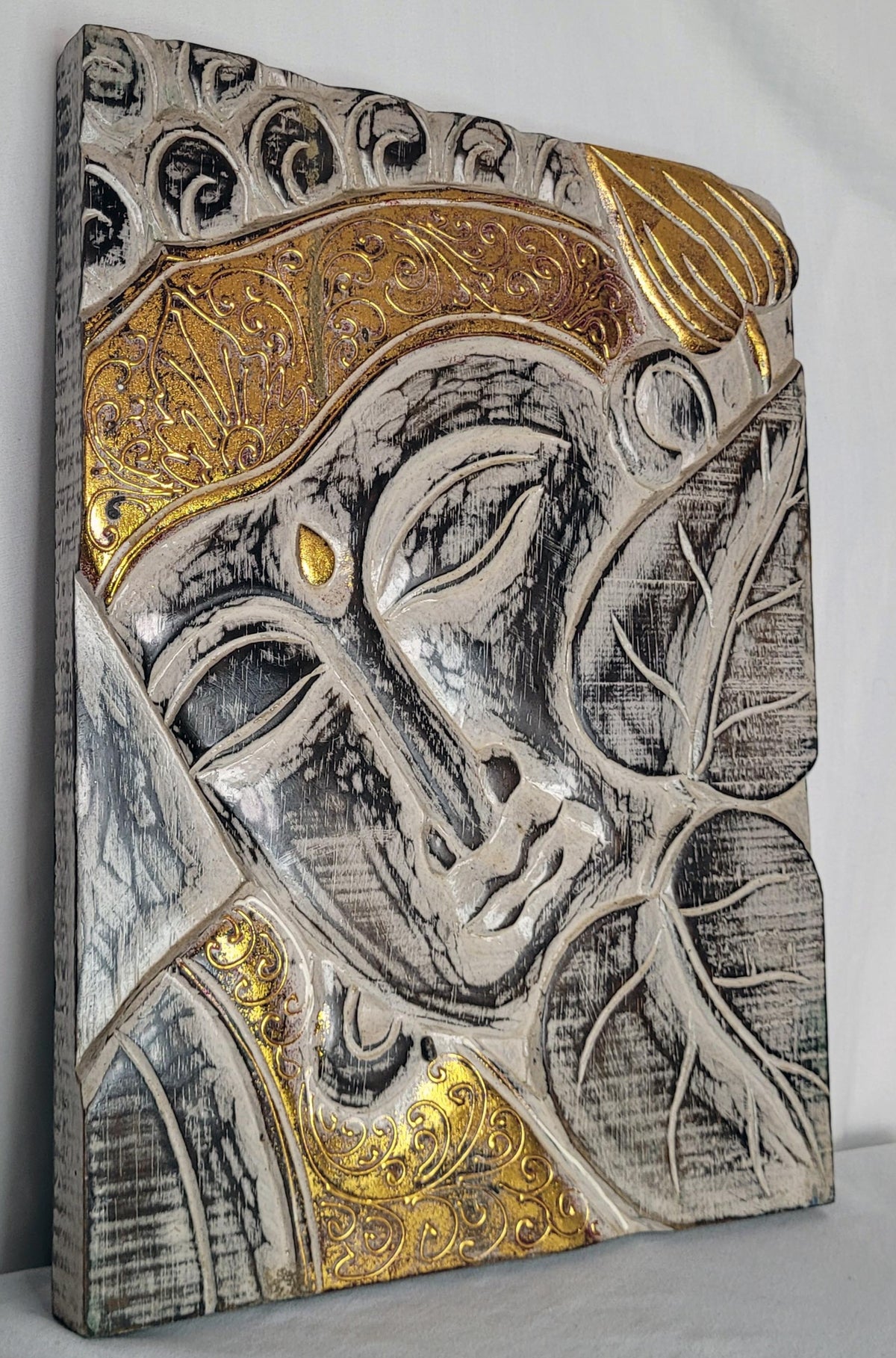 Buddha papan - Cuadro Buda 40 cm (Blanco Café / Dorado) - 146