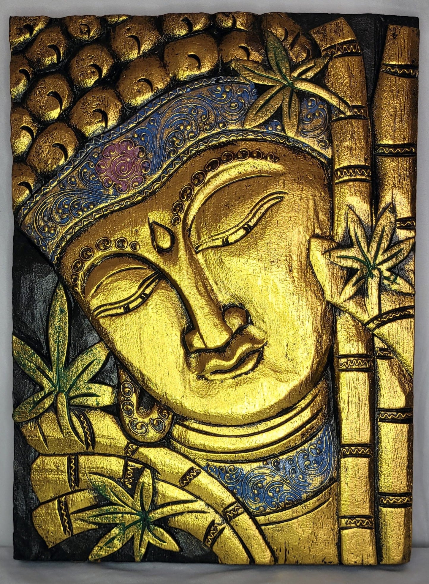 Buddha papan - Cuadro Buda 40 cm (Dorado / Azul) - 148
