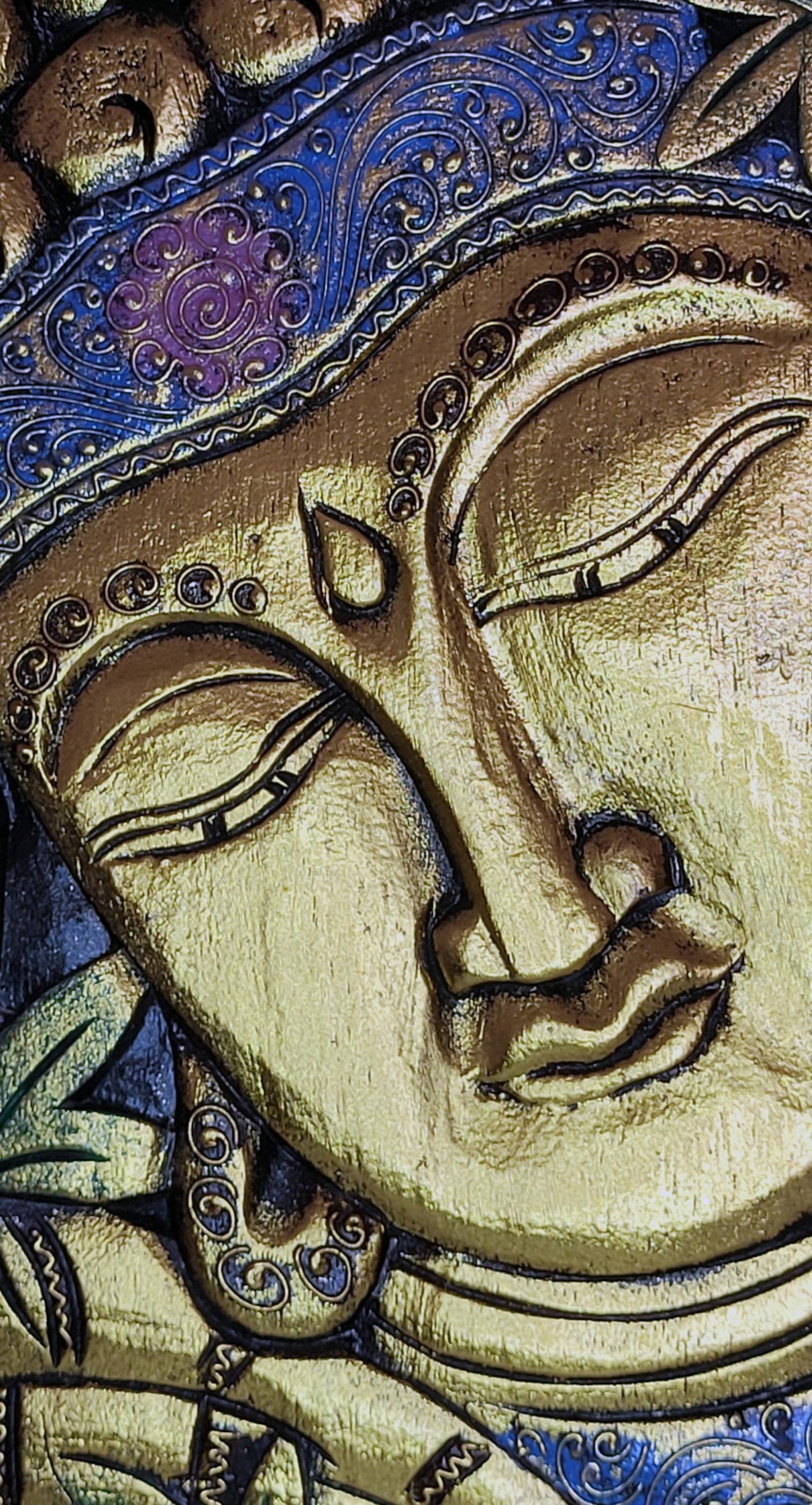 Buddha papan - Cuadro Buda 40 cm (Dorado / Azul) - 148