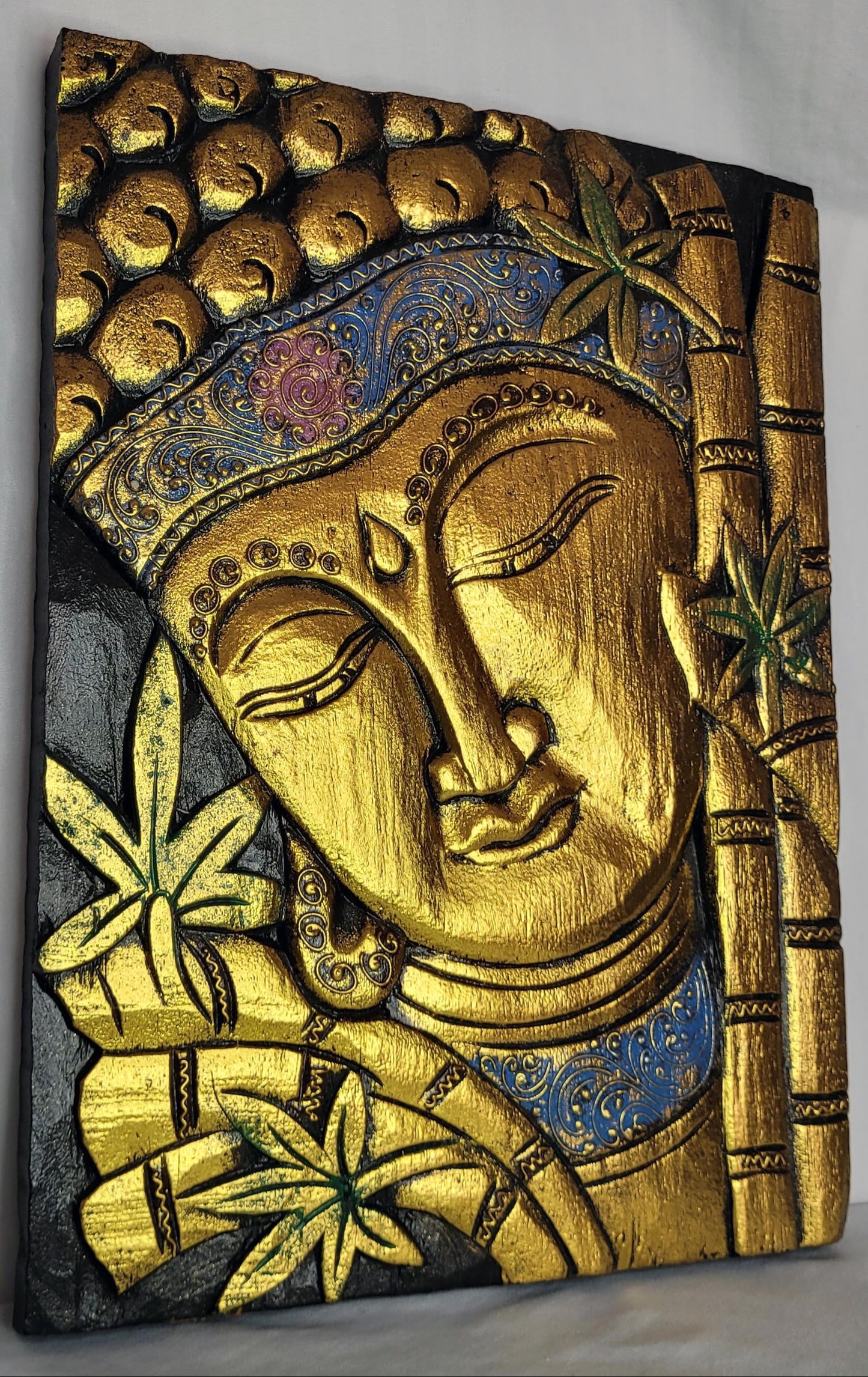 Buddha papan - Cuadro Buda 40 cm (Dorado / Azul) - 148